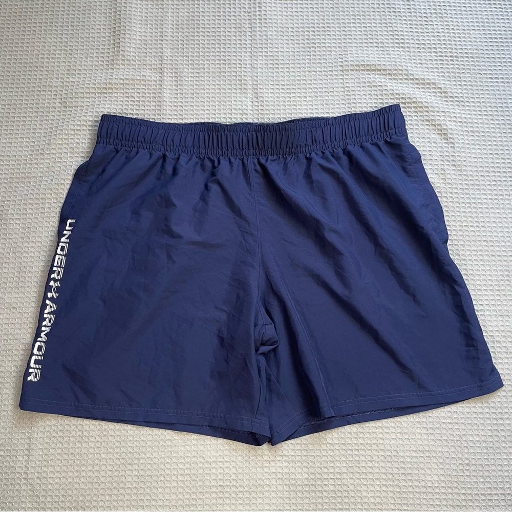 Under Armour Woven‎ Wordmark Tech Shorts 2XL Mens Athletic Navy Blue Lightweight